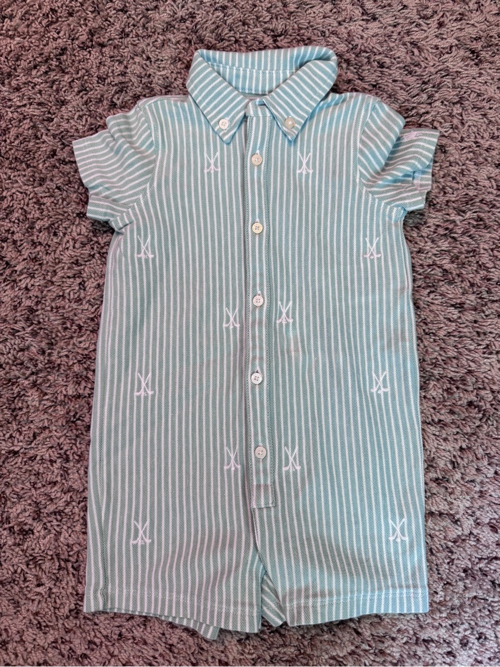 Polo by Ralph Lauren Mint Green & White Striped Baby One-Piece